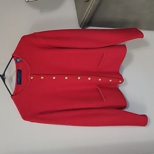 Karen Scott Red 100% wool sweater with gold buttons